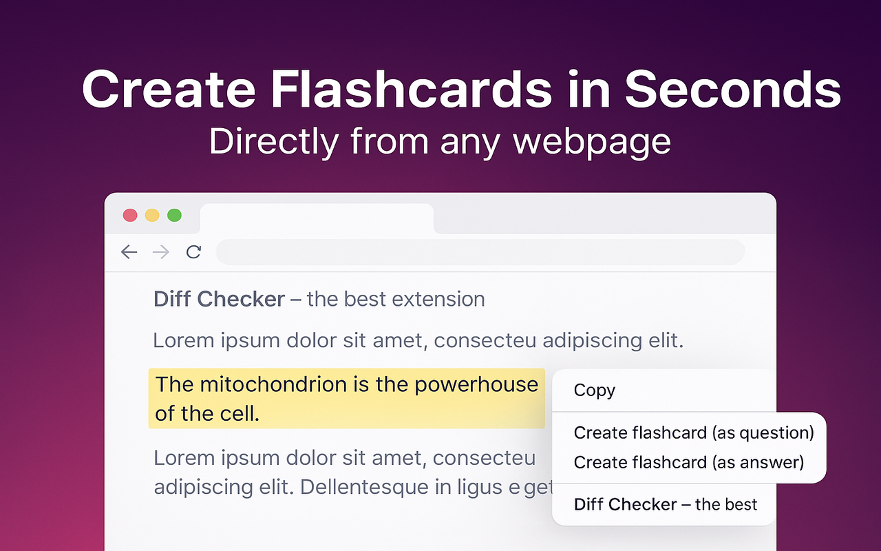 Flashcard Maker Chrome Extension — create flashcards from any webpage with a right-click context menu